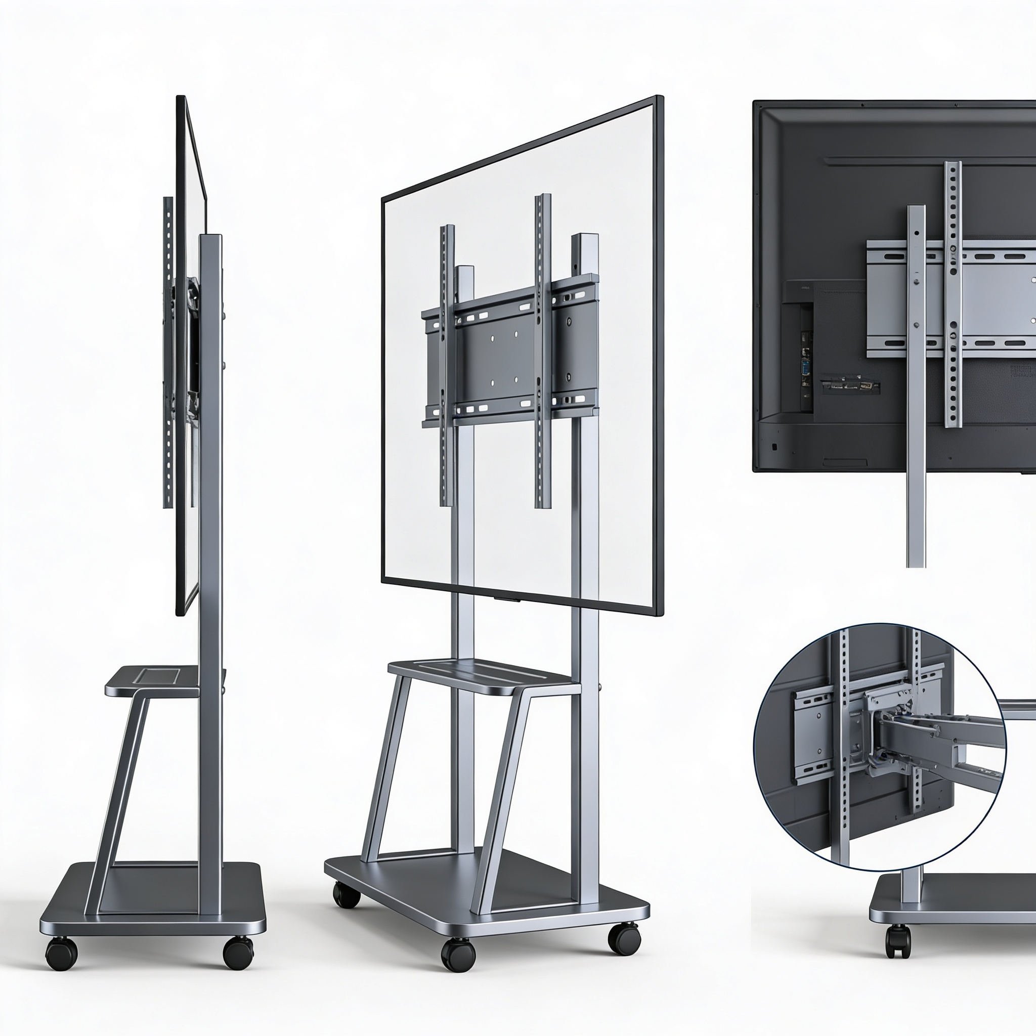 mobilivivo.com Supporto TV da Pavimento Inclinabile per 32-70 Pollici, Girevole e Regolabile in Altezza con Ripiano, VESA Max 400x400 mm, Carico 40 kg